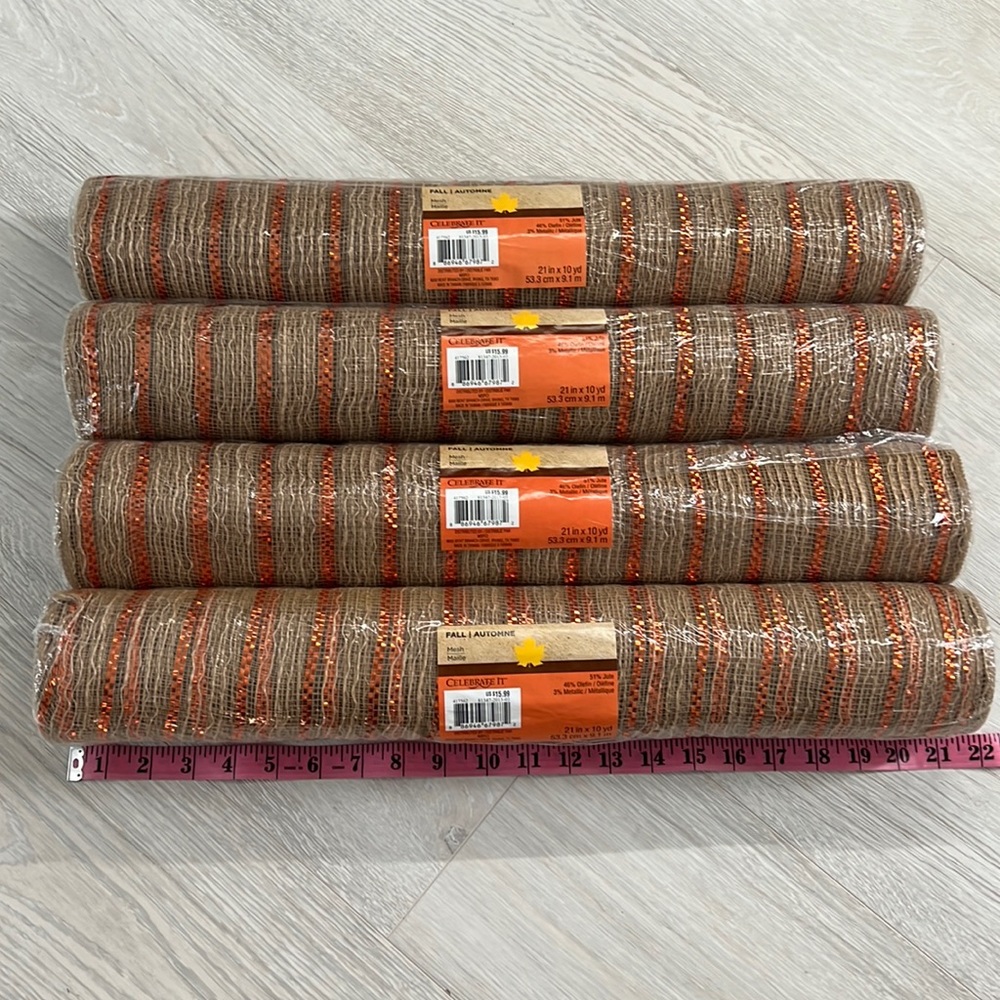 Celebrate It set of 4 in metallic orange color on jute olefin Premium Mesh